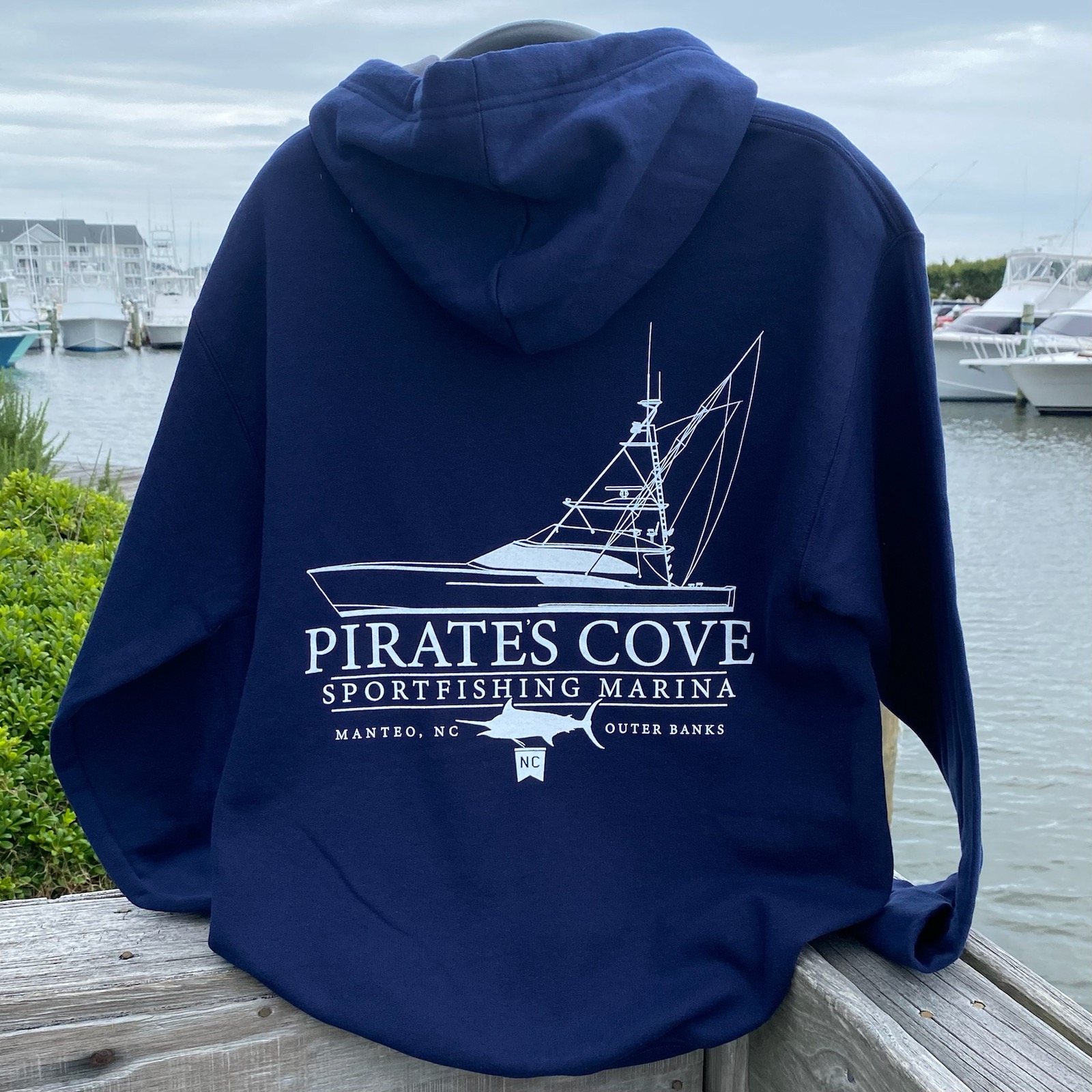 Navy Hoodie Back Pirate's Cove Gift Shop